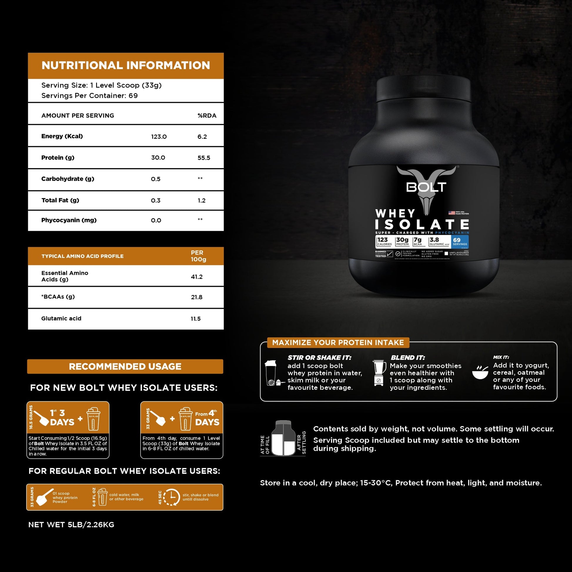 unflavoured, bolt whey isolate protein