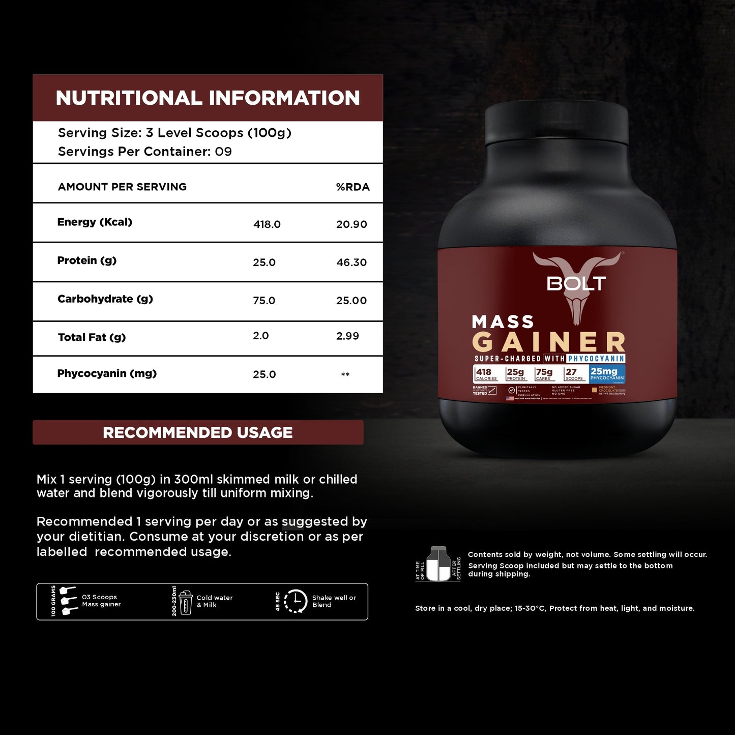 Piedmont Chocolate, mass gainer