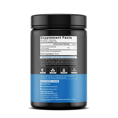 Bolt Micronized Creatine Monohydrate 3000 | With Superfood PHYCOCYANIN | USA Formulation & Origin